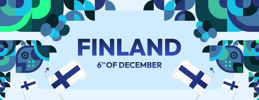 Finland Independence Day banner in geometric style. Colorful modern greeting card for National day of Finland in December. Design background for celebrating National holiday vector