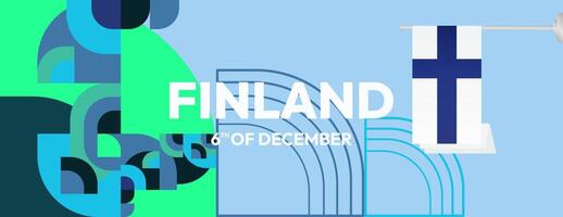 Finland Independence Day banner in geometric style. Colorful modern greeting card for National day of Finland in December. Design background for celebrating National holiday vector