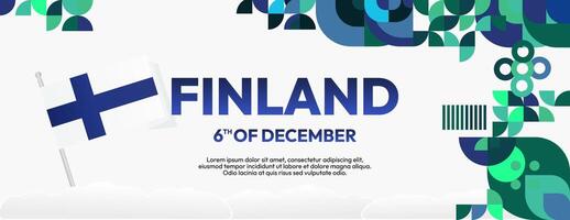 Finland Independence Day banner in geometric style. Colorful modern greeting card for National day of Finland in December. Design background for celebrating National holiday vector