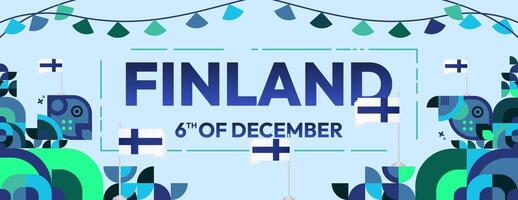 Finland Independence Day banner in geometric style. Colorful modern greeting card for National day of Finland in December. Design background for celebrating National holiday vector