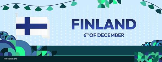 Finland Independence Day banner in geometric style. Colorful modern greeting card for National day of Finland in December. Design background for celebrating National holiday vector