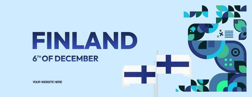 Finland Independence Day banner in geometric style. Colorful modern greeting card for National day of Finland in December. Design background for celebrating National holiday vector