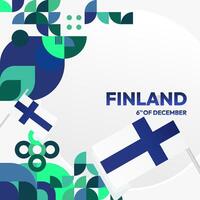 Finland Independence Day square banner in geometric style. Colorful modern greeting card for National day of Finland in December. Design background for celebrating National holiday vector