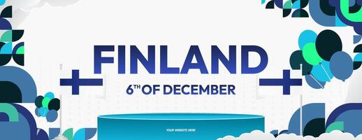 Finland Independence Day banner in geometric style. Colorful modern greeting card for National day of Finland in December. Design background for celebrating National holiday vector