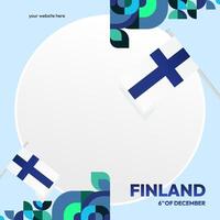 Finland Independence Day square banner in geometric style. Colorful modern greeting card for National day of Finland in December. Design background for celebrating National holiday vector