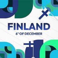 Finland Independence Day square banner in geometric style. Colorful modern greeting card for National day of Finland in December. Design background for celebrating National holiday vector