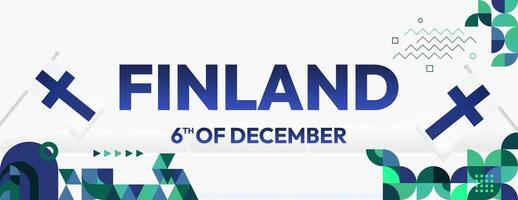 Finland Independence Day banner in geometric style. Colorful modern greeting card for National day of Finland in December. Design background for celebrating National holiday vector