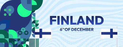 Finland Independence Day banner in geometric style. Colorful modern greeting card for National day of Finland in December. Design background for celebrating National holiday vector