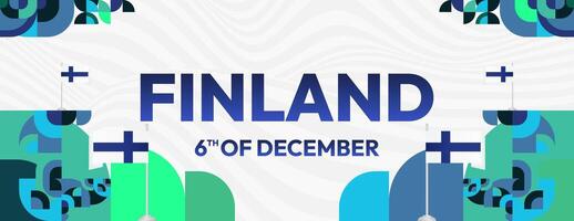 Finland Independence Day banner in geometric style. Colorful modern greeting card for National day of Finland in December. Design background for celebrating National holiday vector