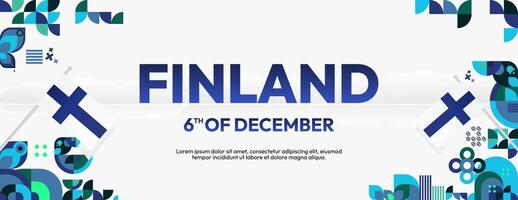 Finland Independence Day banner in geometric style. Colorful modern greeting card for National day of Finland in December. Design background for celebrating National holiday vector