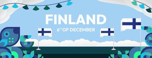 Finland Independence Day banner in geometric style. Colorful modern greeting card for National day of Finland in December. Design background for celebrating National holiday vector