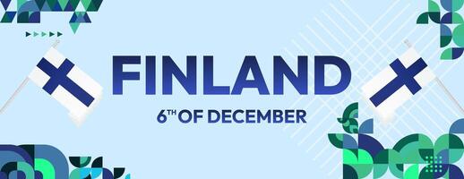 Finland Independence Day banner in geometric style. Colorful modern greeting card for National day of Finland in December. Design background for celebrating National holiday vector