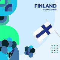 Finland Independence Day square banner in geometric style. Colorful modern greeting card for National day of Finland in December. Design background for celebrating National holiday vector