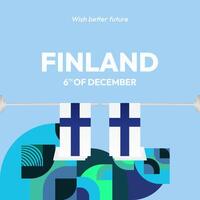 Finland Independence Day square banner in geometric style. Colorful modern greeting card for National day of Finland in December. Design background for celebrating National holiday vector