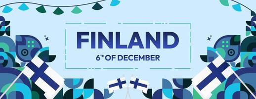 Finland Independence Day banner in geometric style. Colorful modern greeting card for National day of Finland in December. Design background for celebrating National holiday vector