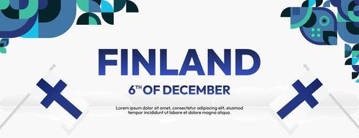 Finland Independence Day banner in geometric style. Colorful modern greeting card for National day of Finland in December. Design background for celebrating National holiday vector