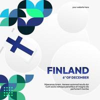 Finland Independence Day square banner in geometric style. Colorful modern greeting card for National day of Finland in December. Design background for celebrating National holiday vector