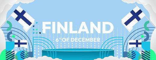 Finland Independence Day banner in geometric style. Colorful modern greeting card for National day of Finland in December. Design background for celebrating National holiday vector