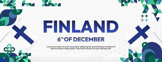 Finland Independence Day banner in geometric style. Colorful modern greeting card for National day of Finland in December. Design background for celebrating National holiday vector