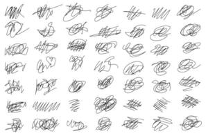 Set of hand drawn abstract symbols. Mascara, pencil, brush strokes. Spot, cross, arrow, chaotic decorative sketches of leaves. illustration. vector
