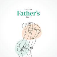 Happy father's day with dad and child hand drawn illustration, Happy father's day one line illustration vector