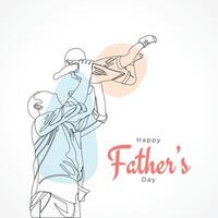 Happy father's day with dad and child hand drawn illustration, Happy father's day one line illustration vector