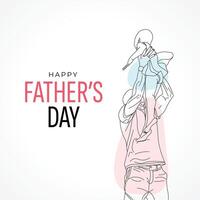 Happy father's day with dad and child hand drawn illustration, Happy father's day one line illustration vector