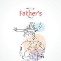 Happy father's day with dad and child hand drawn illustration, Happy father's day one line illustration vector