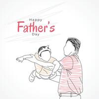 Happy father's day with dad and child hand drawn illustration, Happy father's day one line illustration vector