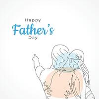 Happy father's day with dad and child hand drawn illustration, Happy father's day one line illustration vector