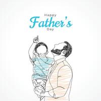 Happy father's day with dad and child hand drawn illustration, Happy father's day one line illustration vector