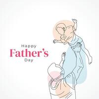 Happy father's day with dad and child hand drawn illustration, Happy father's day one line illustration vector