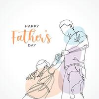 Happy father's day with dad and child hand drawn illustration, Happy father's day one line illustration vector