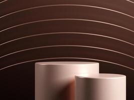 3d display product minimal scene with geometric podium platform in brown background. cylinder background 3d rendering with podium. stand for cosmetic products. Stage showcase on pedestal studio photo