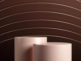 3d display product minimal scene with geometric podium platform in brown background. cylinder background 3d rendering with podium. stand for cosmetic products. Stage showcase on pedestal studio photo