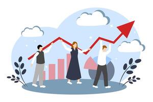 Well-coordinated teamwork. The concept of business partnership. Hired workers. People are carrying an arrow vector