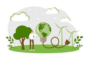 Green energy to clean environment concept. Green energy. Ecological problems. Eco technologies. vector