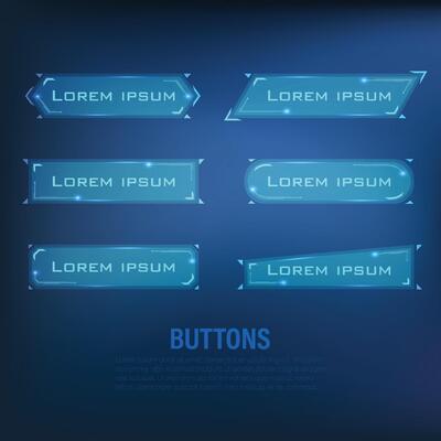 button set Techno-futuristic style sci-fi color blue 8