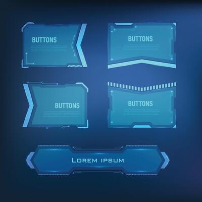 button set Techno-futuristic style sci-fi color blue 6