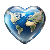 Planet earth in heart shape isolated on transparent background, Love and Save the World for the Next Generation concept png