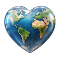 Planet earth in heart shape isolated on transparent background, Love and Save the World for the Next Generation concept png