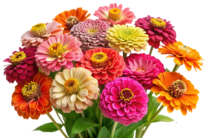 A large bouquet of multicolored flowers of different species on transparent background png