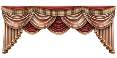curtain of a theater or a opera opening on a transparent background, Stage Curtain Border Concept, mockup png
