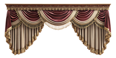 curtain of a theater or a opera opening on a transparent background, Stage Curtain Border Concept, mockup png