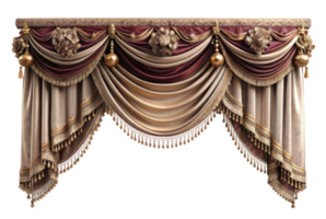 curtain of a theater or a opera opening on a transparent background, Stage Curtain Border Concept, mockup png