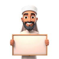 3d rendering male cartoon character holding a blank sign png