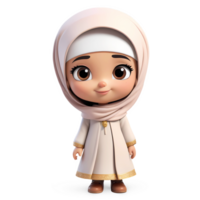 3d rendering little girl in hijab cartoon character png