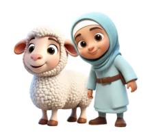 3d rendering little boy cartoon character with sheep png