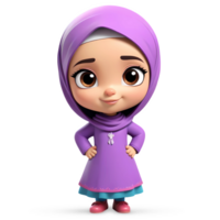 3d rendering little girl in hijab cartoon character png