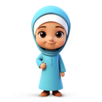 3d tolkning liten flicka i hijab tecknad serie karaktär png